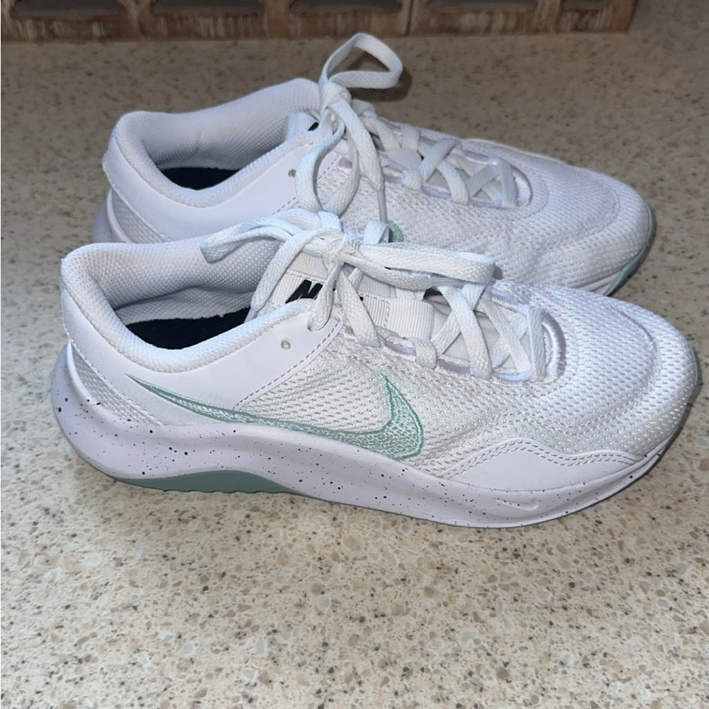 Nike White and Light Green Athletic Shoes